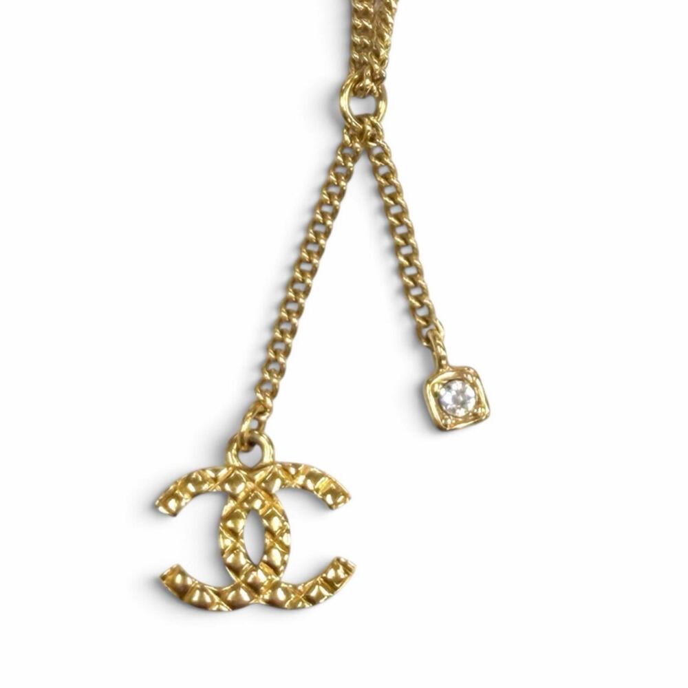 CHANEL C24P ABD016 Coco Mark Quilted Rhinestone Necklace, Gold, Made in Franc...